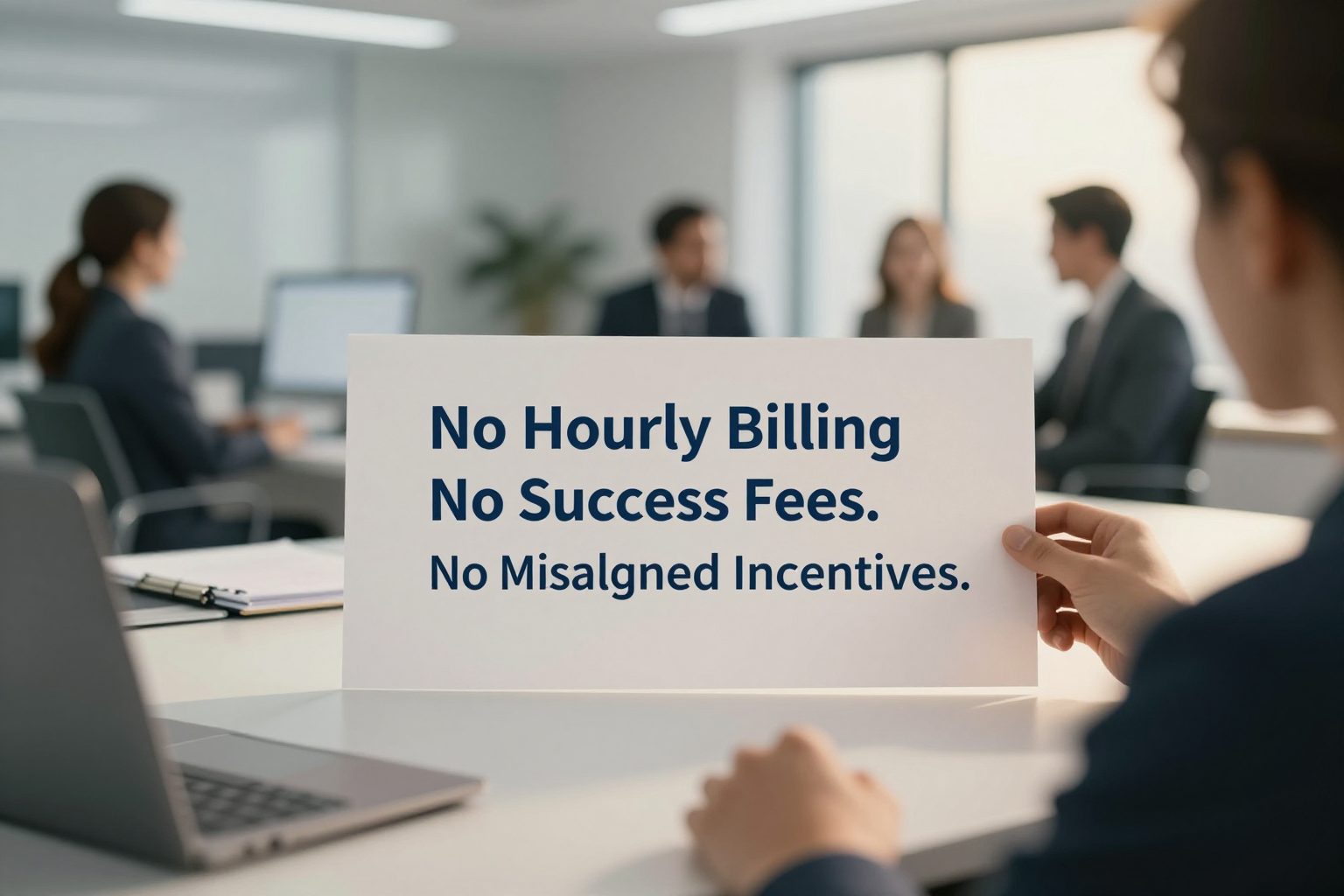 No Hourly Billing. No Success Fees. No Misaligned Incentives.